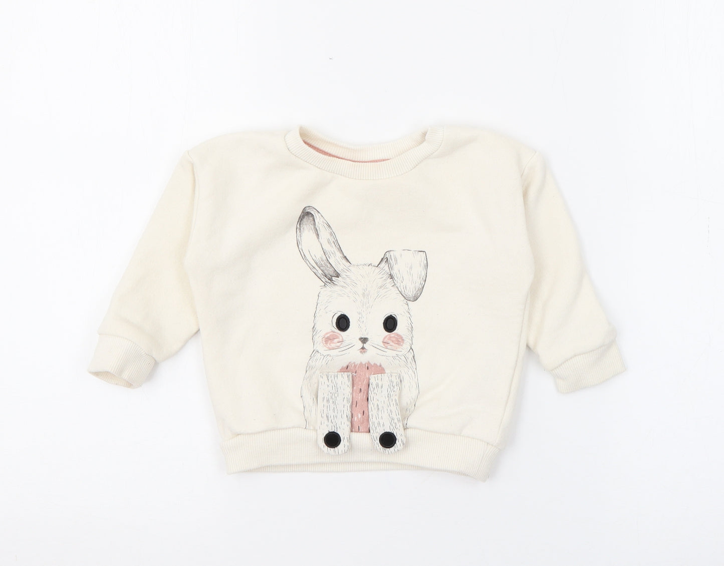 Primark Girls White  Cotton Pullover Jumper Size 9-12 Months