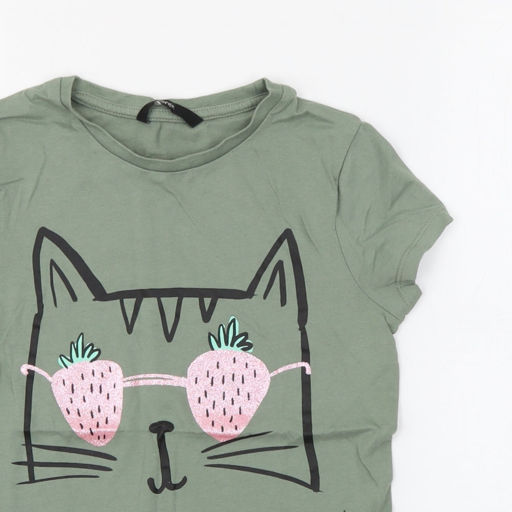 George Girls Green  Cotton Pullover T-Shirt Size 8-9 Years Crew Neck