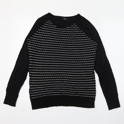 F&F Womens Black Crew Neck Striped Viscose Pullover Jumper Size 12