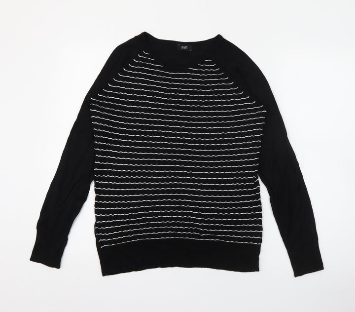 F&F Womens Black Crew Neck Striped Viscose Pullover Jumper Size 12