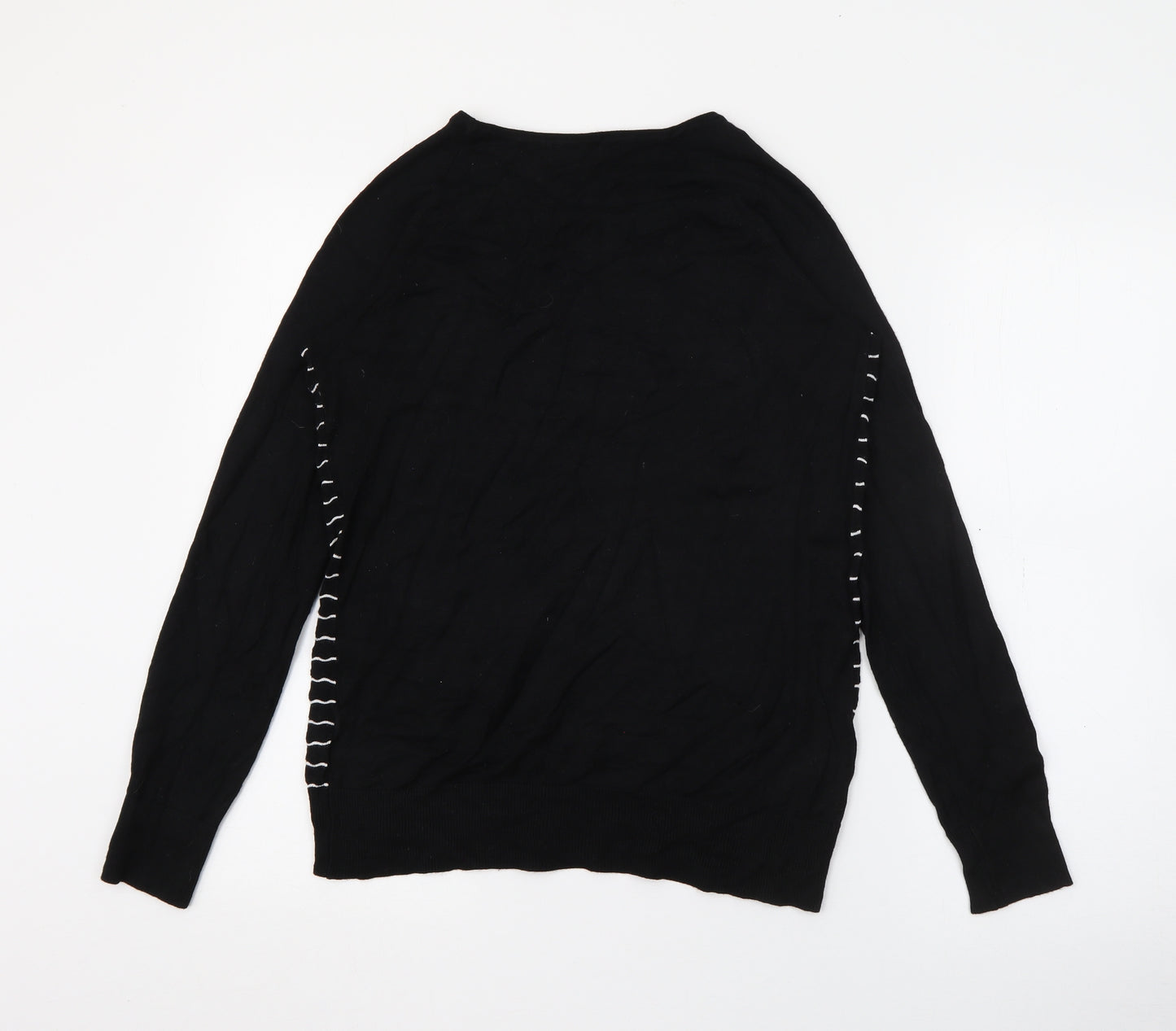 F&F Womens Black Crew Neck Striped Viscose Pullover Jumper Size 12