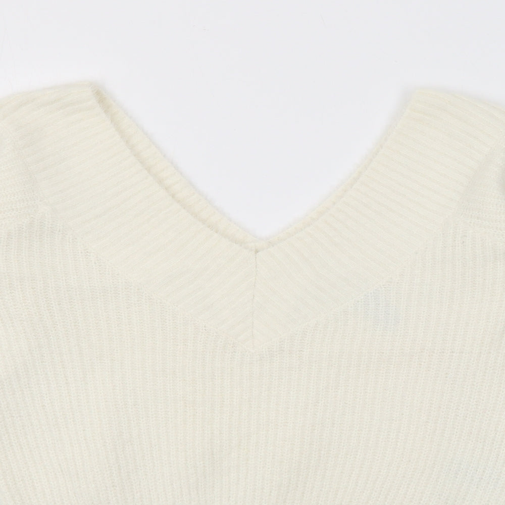 H&M Womens White V-Neck  Polyamide Pullover Jumper Size M
