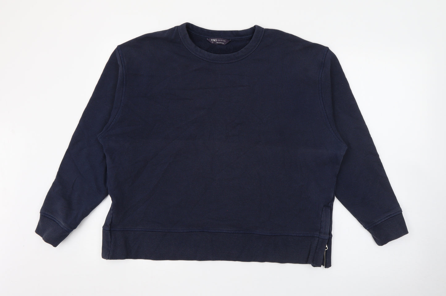 Marks and Spencer Womens Blue Crew Neck  Cotton Pullover Jumper Size 12
