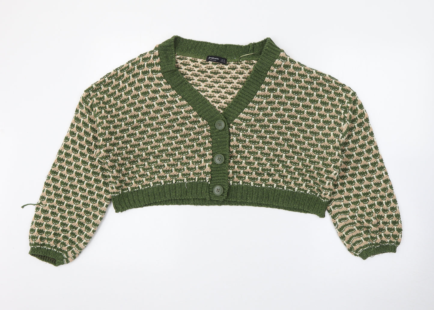 Stradivarius Womens Green V-Neck  Acrylic Cardigan Jumper Size S
