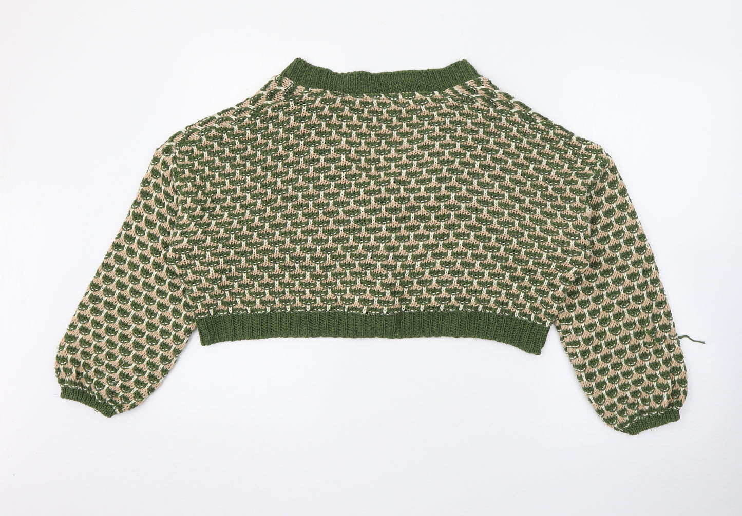 Stradivarius Womens Green V-Neck  Acrylic Cardigan Jumper Size S