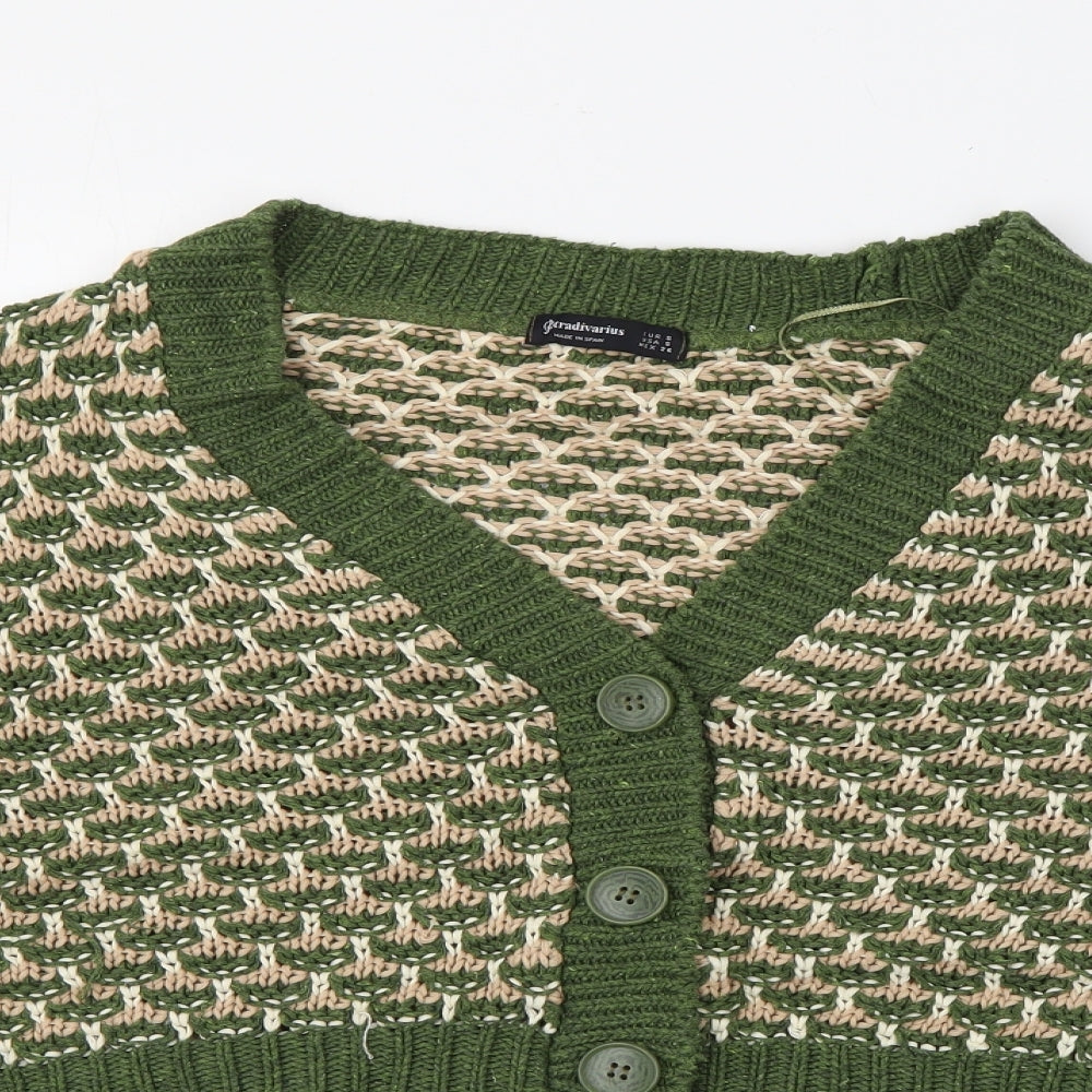 Stradivarius Womens Green V-Neck  Acrylic Cardigan Jumper Size S