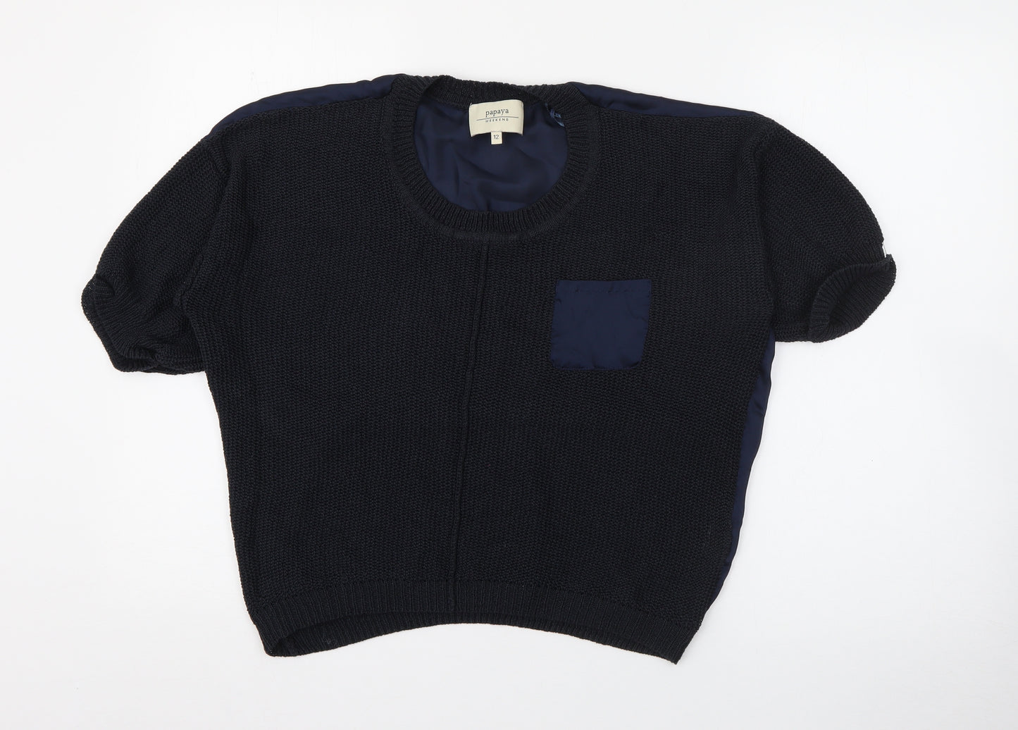 Papaya Womens Blue Crew Neck  Acrylic Pullover Jumper Size 12