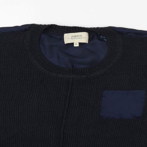 Papaya Womens Blue Crew Neck  Acrylic Pullover Jumper Size 12
