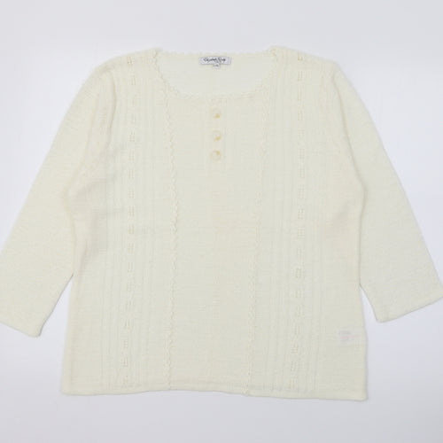Elizabeth Scott Womens Ivory Square Neck  Acrylic Pullover Jumper Size L