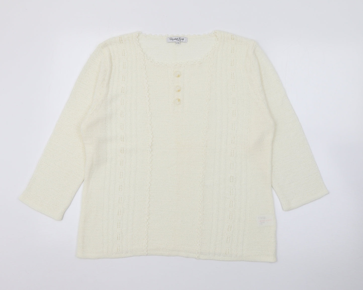 Elizabeth Scott Womens Ivory Square Neck  Acrylic Pullover Jumper Size L