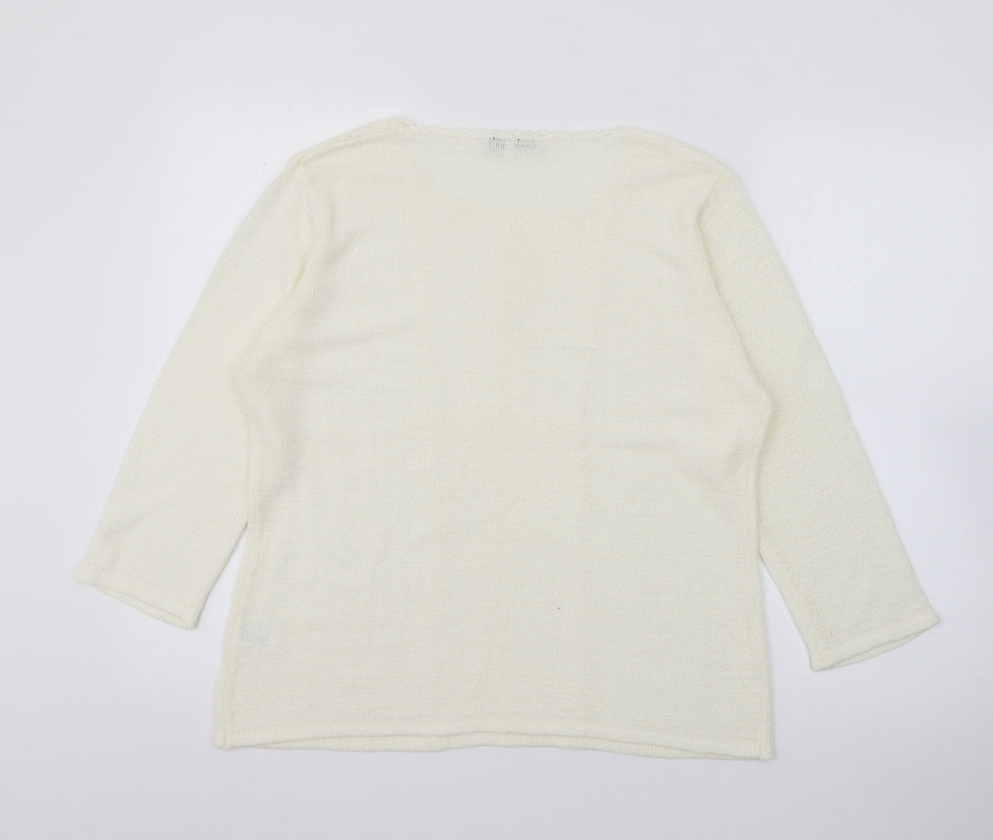 Elizabeth Scott Womens Ivory Square Neck  Acrylic Pullover Jumper Size L