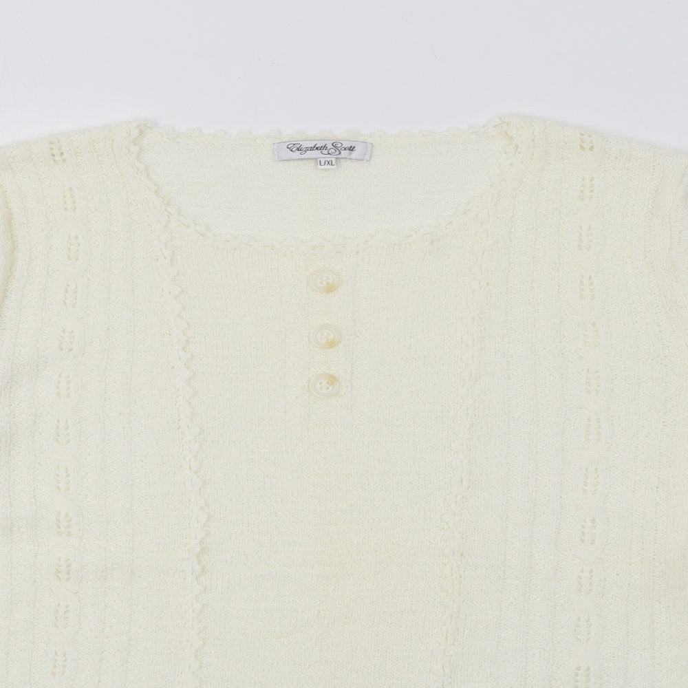 Elizabeth Scott Womens Ivory Square Neck  Acrylic Pullover Jumper Size L