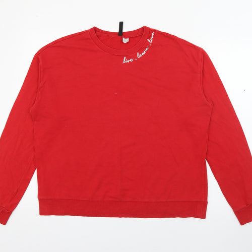 H&M Womens Red  Cotton Pullover Sweatshirt Size M