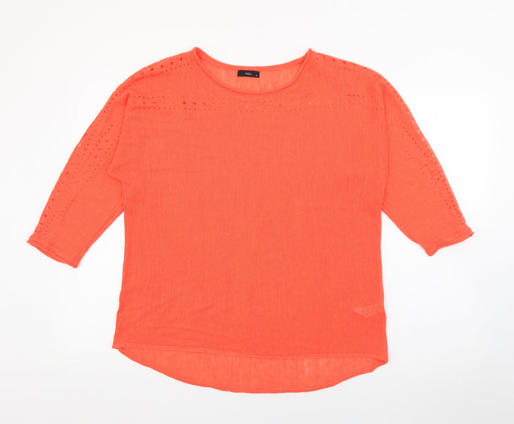 M&Co Womens Orange Boat Neck Acrylic Pullover Jumper Size 16