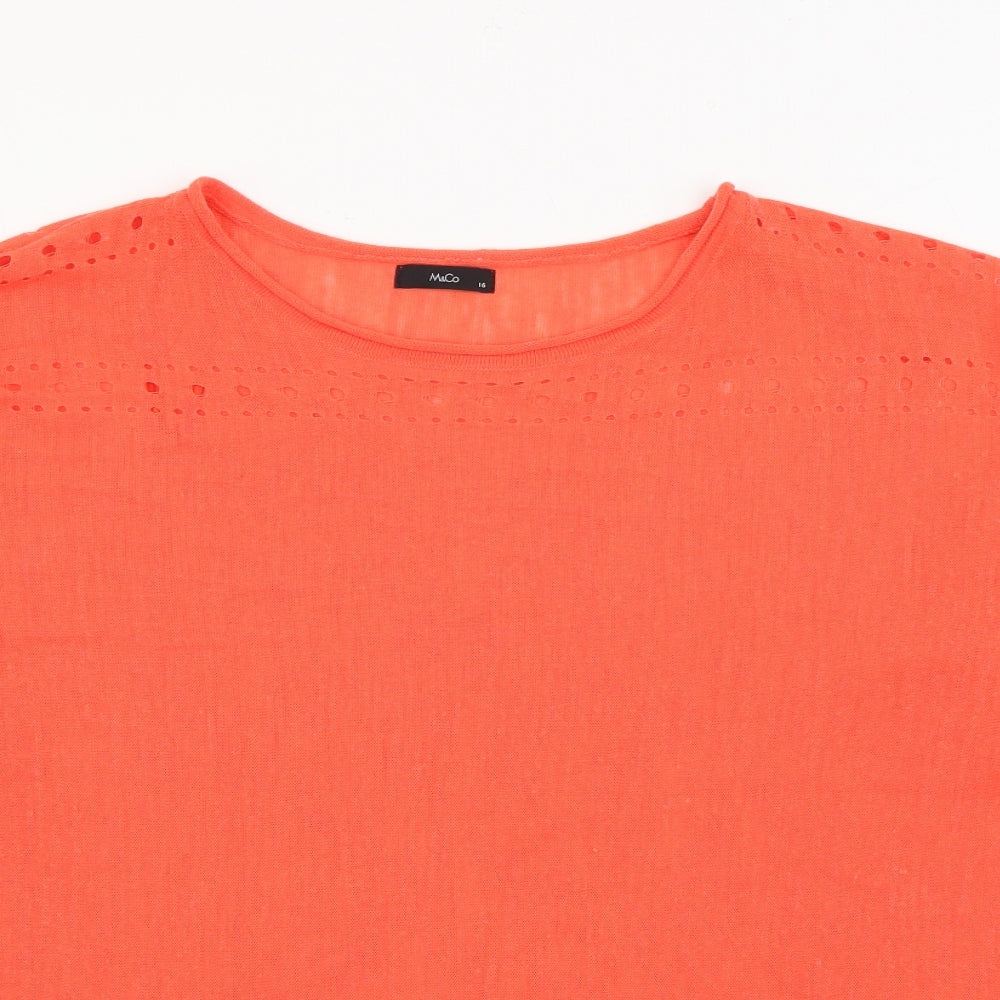 M&Co Womens Orange Boat Neck  Acrylic Pullover Jumper Size 16