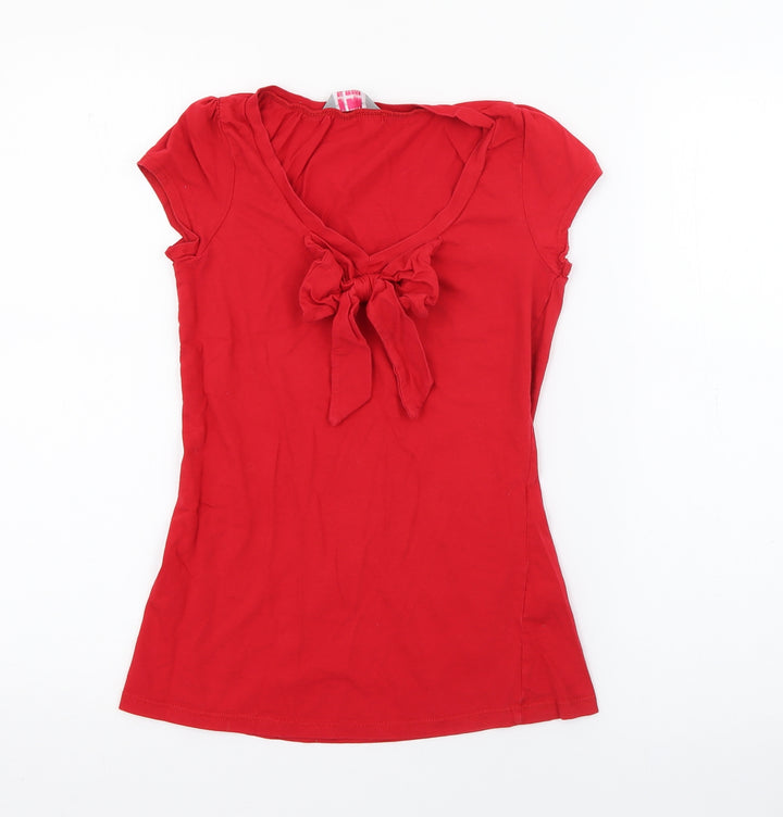 Dorothy Perkins Womens Red Cotton Basic T-Shirt Size 4 V-Neck