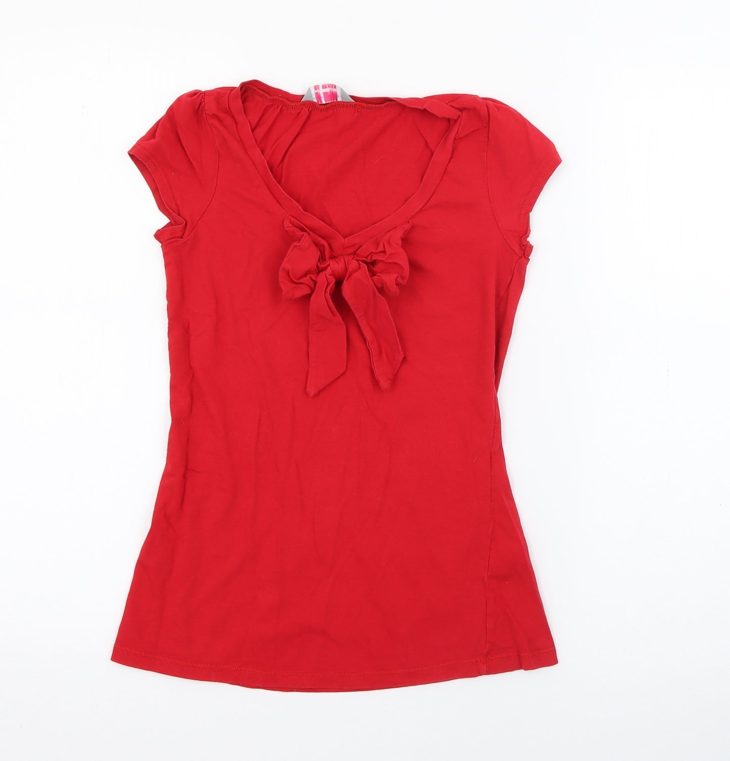 Dorothy Perkins Womens Red  Cotton Basic T-Shirt Size 4 V-Neck