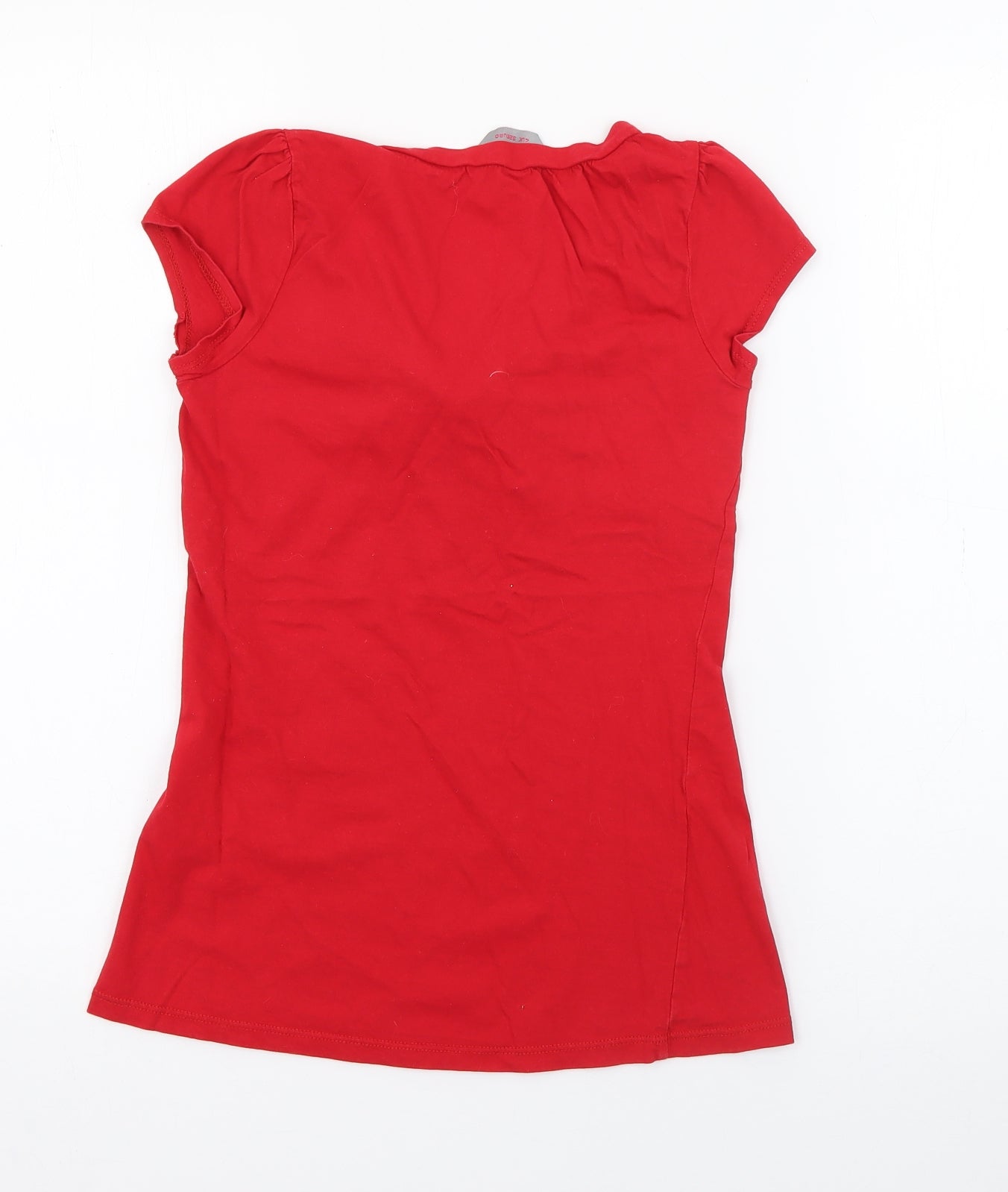 Dorothy Perkins Womens Red  Cotton Basic T-Shirt Size 4 V-Neck