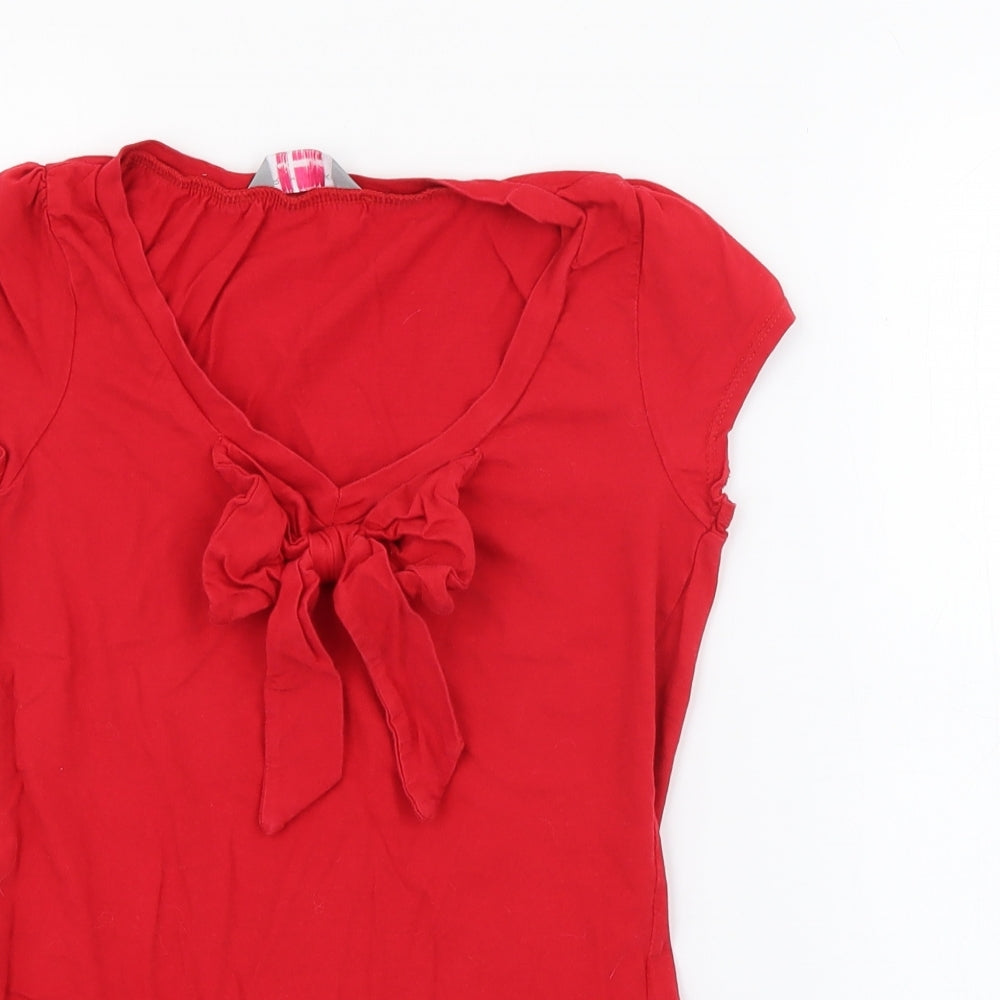 Dorothy Perkins Womens Red  Cotton Basic T-Shirt Size 4 V-Neck