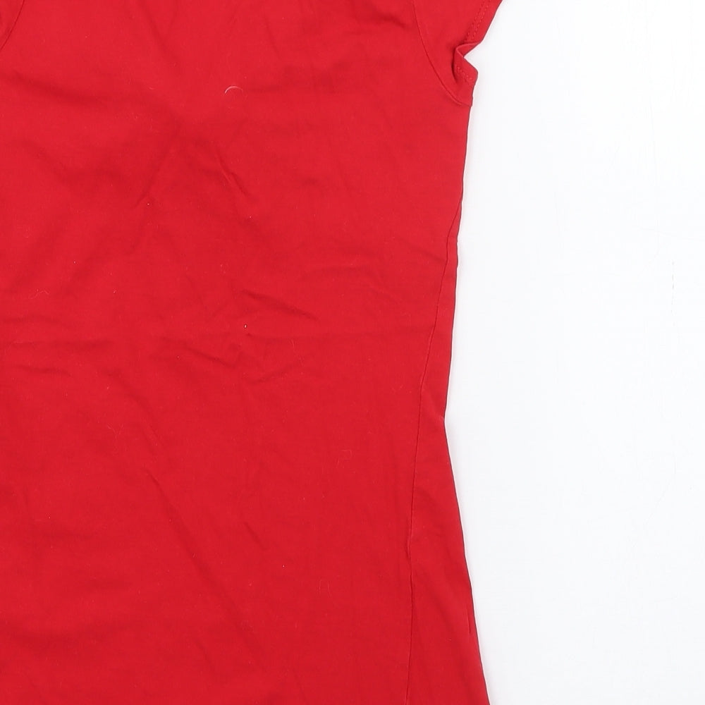 Dorothy Perkins Womens Red  Cotton Basic T-Shirt Size 4 V-Neck
