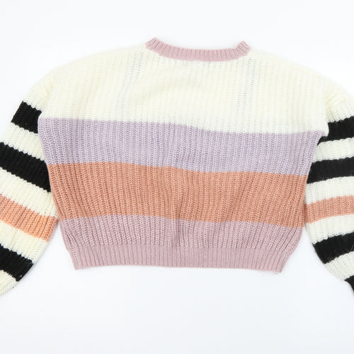 Missguided Womens Multicoloured Crew Neck Striped Acrylic Pullover Jumper Size 8