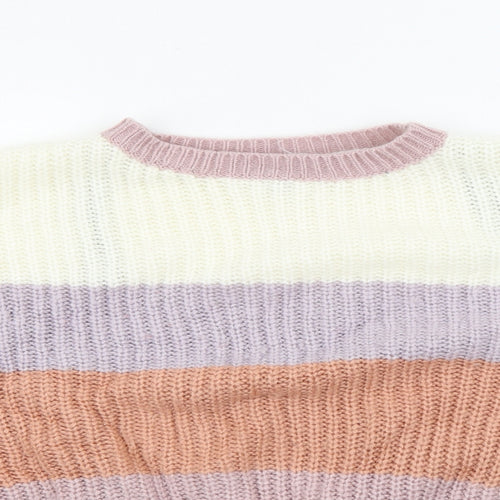 Missguided Womens Multicoloured Crew Neck Striped Acrylic Pullover Jumper Size 8