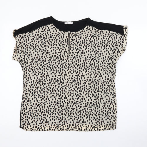 TU Womens Beige Animal Print Viscose Basic Blouse Size 12 Crew Neck