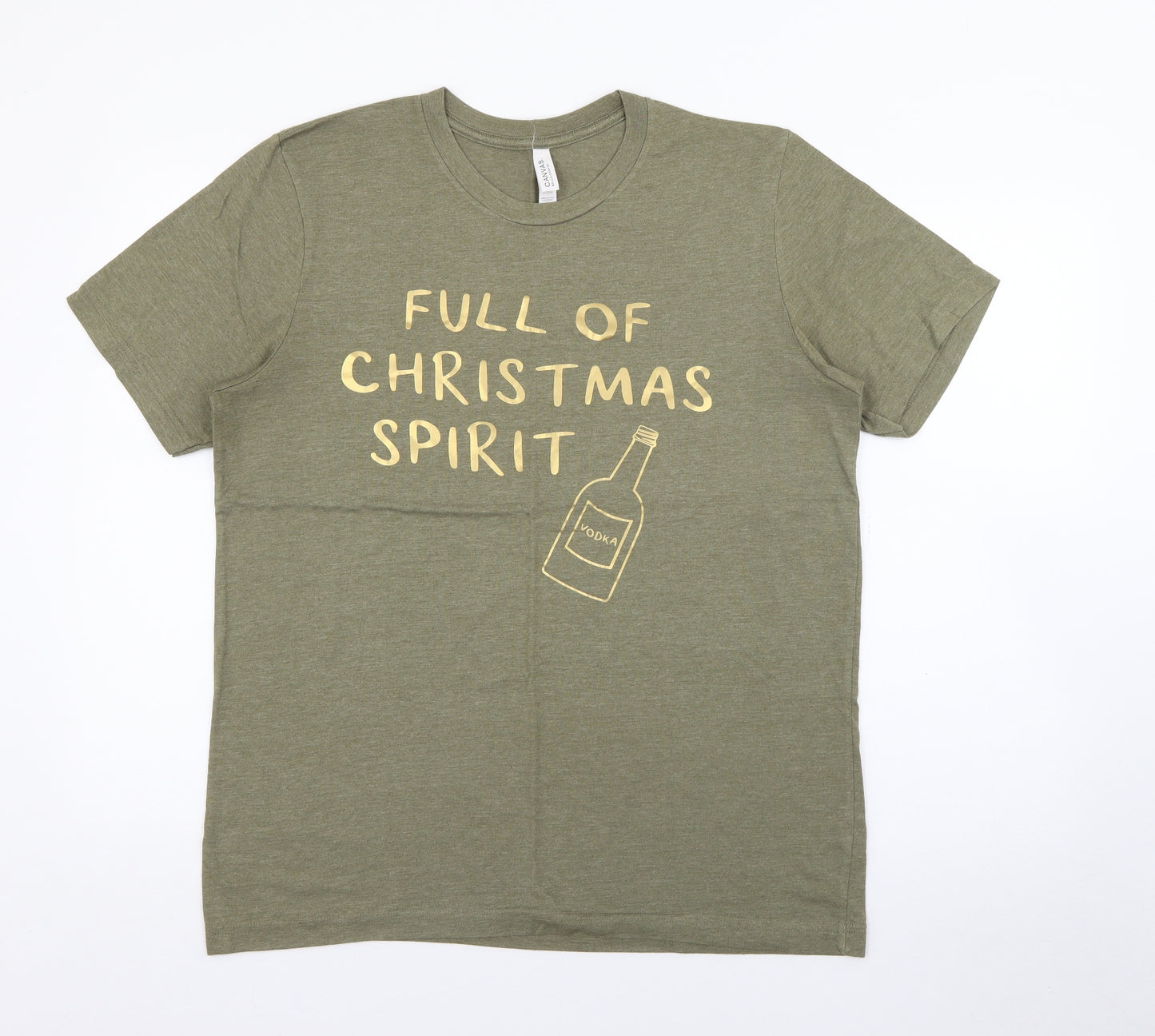 Canvas Mens Green  Cotton  T-Shirt Size L Crew Neck