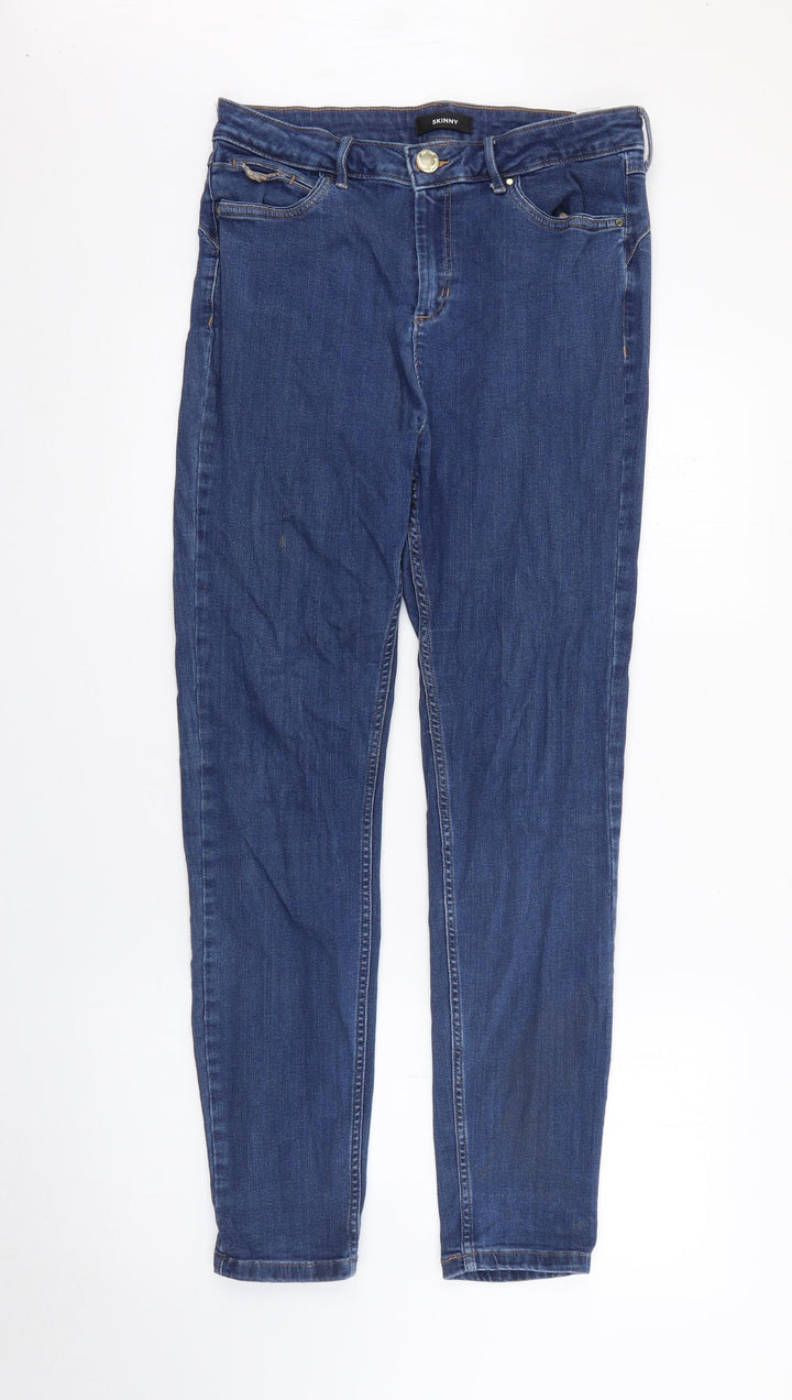Marks and Spencer Womens Blue  Cotton Skinny Jeans Size 14 L27 in Regular