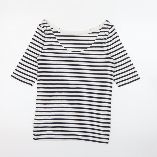 EAC Womens White Scoop Neck Striped Polyester Pullover Jumper Size S