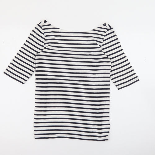 EAC Womens White Scoop Neck Striped Polyester Pullover Jumper Size S