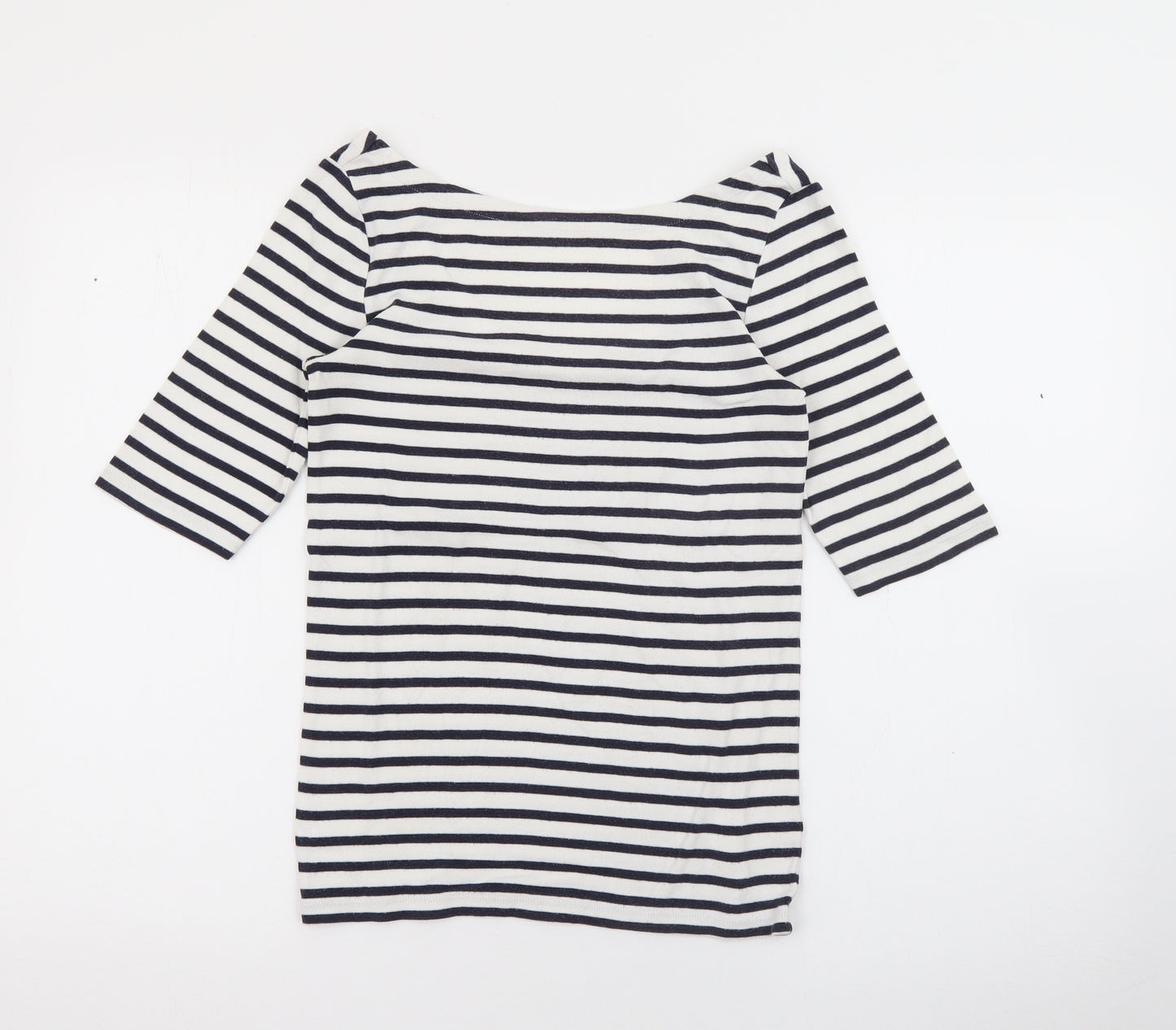 EAC Womens White Scoop Neck Striped Polyester Pullover Jumper Size S