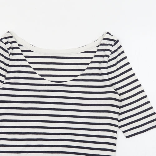 EAC Womens White Scoop Neck Striped Polyester Pullover Jumper Size S