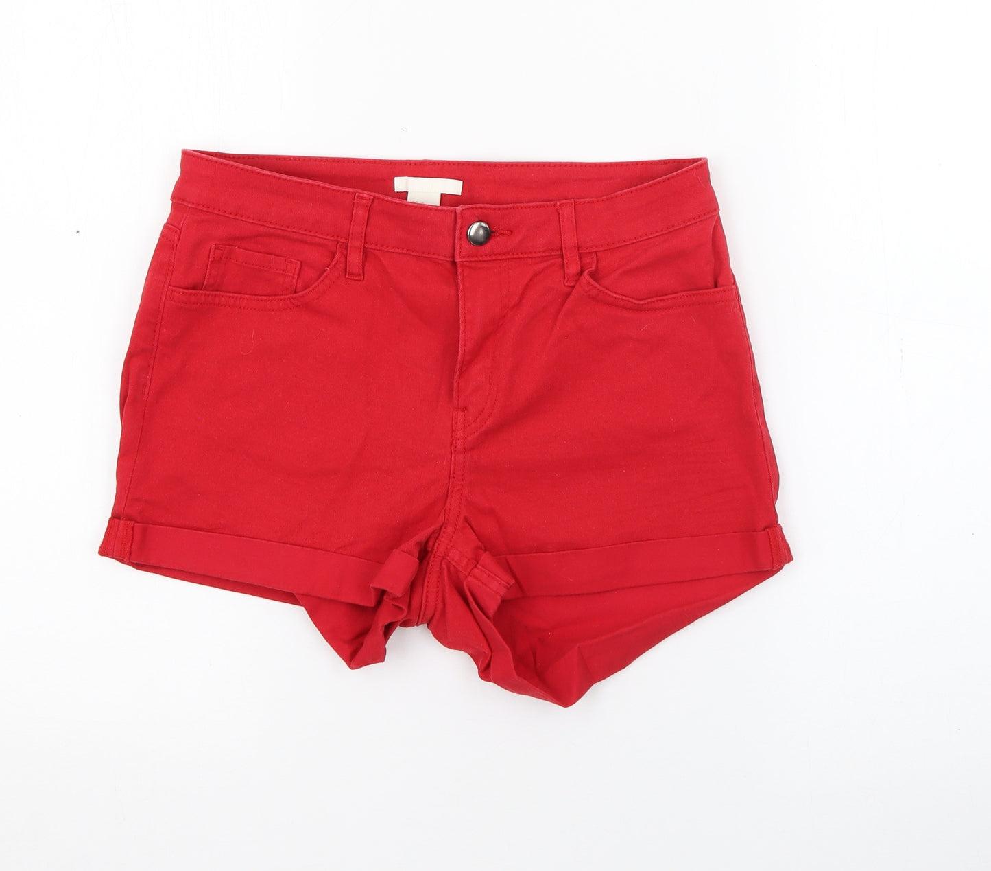 H&M Womens Red  Polyester Mom Shorts Size 8  Regular