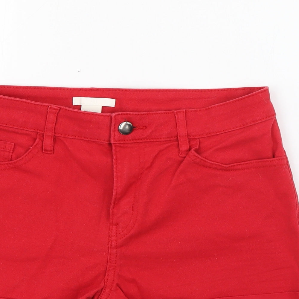 H&M Womens Red  Polyester Mom Shorts Size 8  Regular