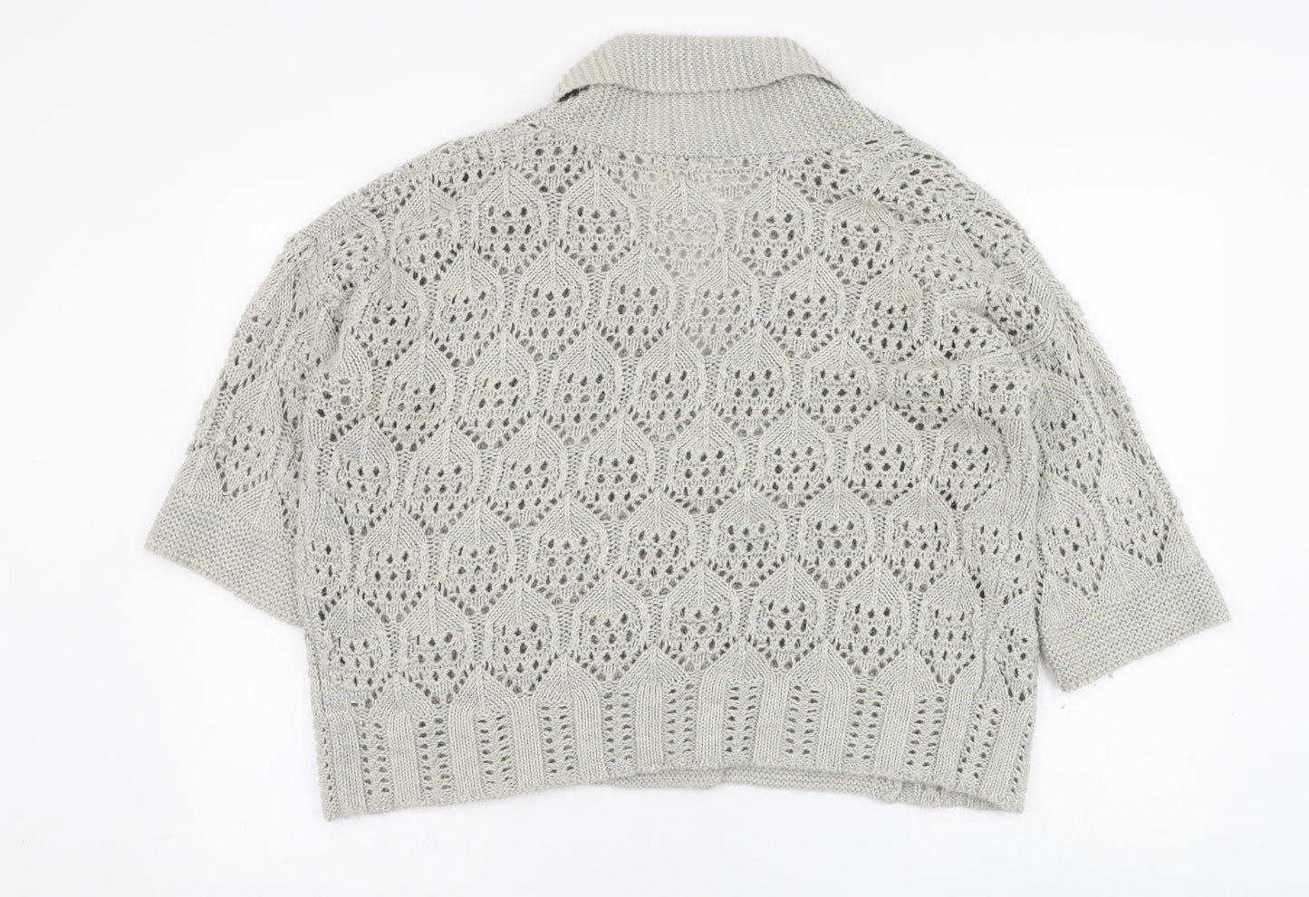 Marks and Spencer Womens Beige Square Neck  Acrylic Cardigan Jumper Size S