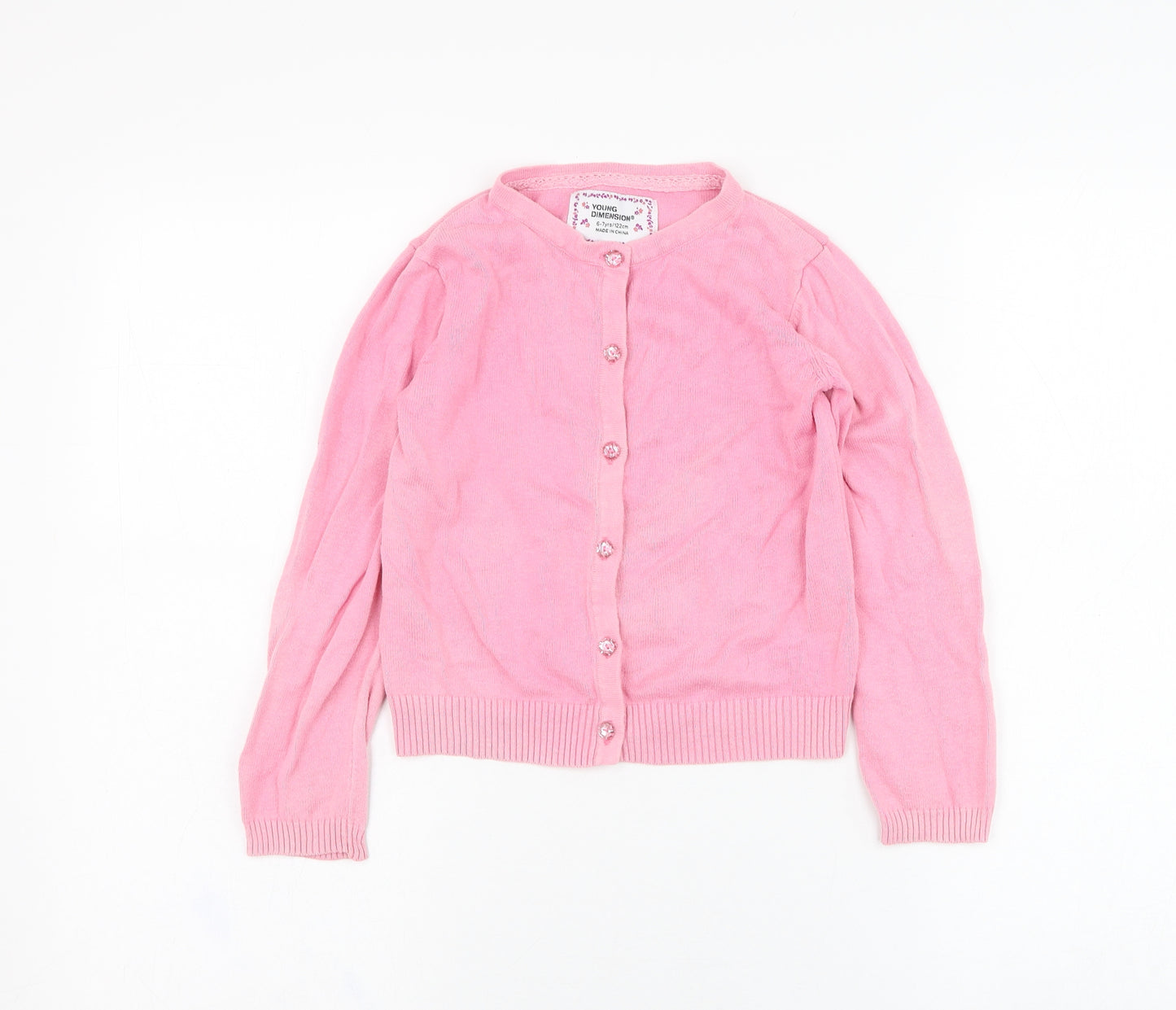 Primark Girls Pink Round Neck  Cotton Cardigan Jumper Size 6-7 Years  Pullover