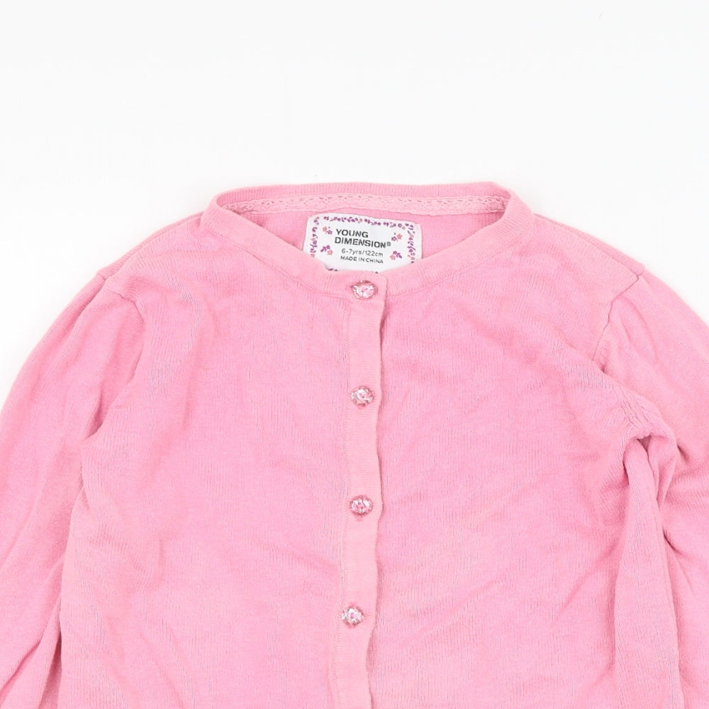 Primark Girls Pink Round Neck  Cotton Cardigan Jumper Size 6-7 Years  Pullover