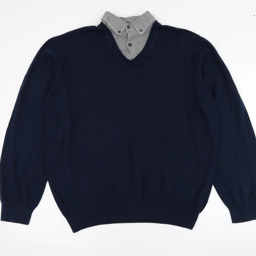 Sand Stone Mens Blue Collared  Cotton Pullover Jumper Size L