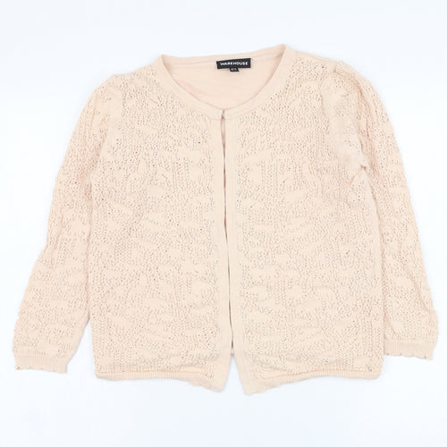 Warehouse Womens Pink Round Neck  Cotton Cardigan Jumper Size 14