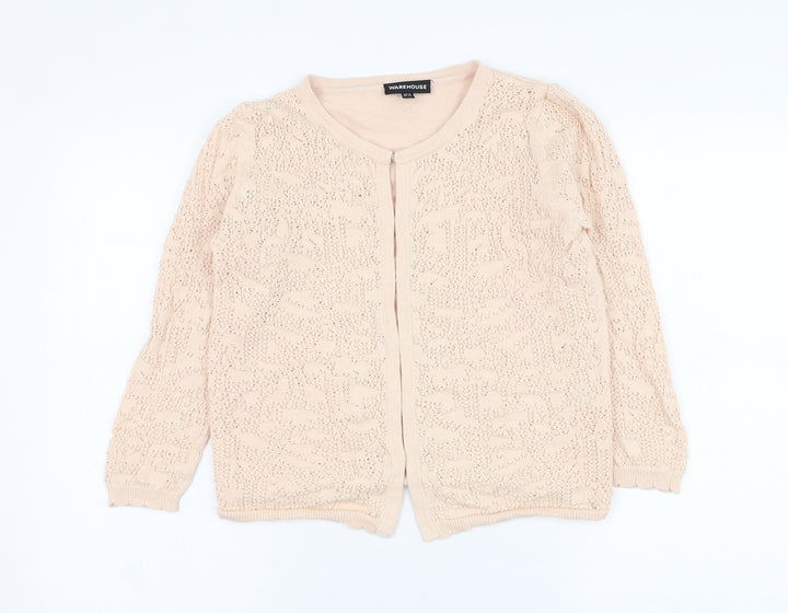 Warehouse Womens Pink Round Neck Cotton Cardigan Jumper Size 14