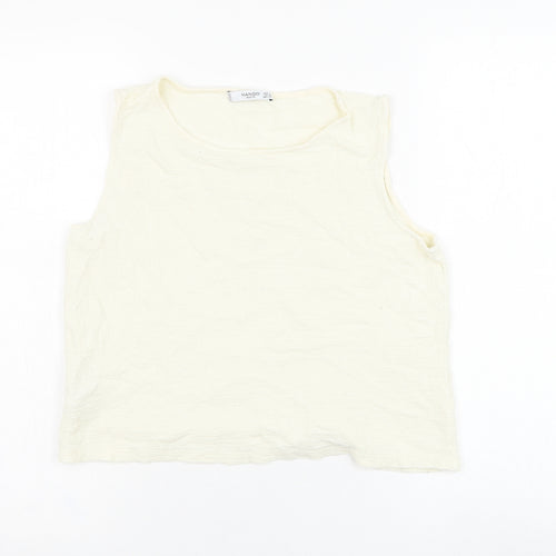 Mango Womens Ivory  Cotton Basic Tank Size S Round Neck