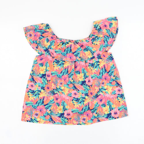 Primark Girls Pink Floral Polyester Basic Blouse Size 10-11 Years Square Neck Pullover