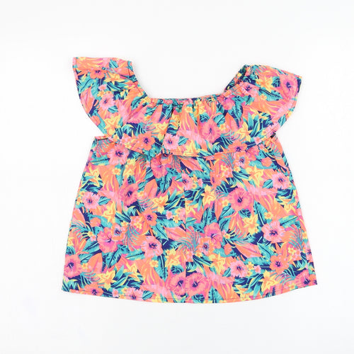 Primark Girls Pink Floral Polyester Basic Blouse Size 10-11 Years Square Neck Pullover