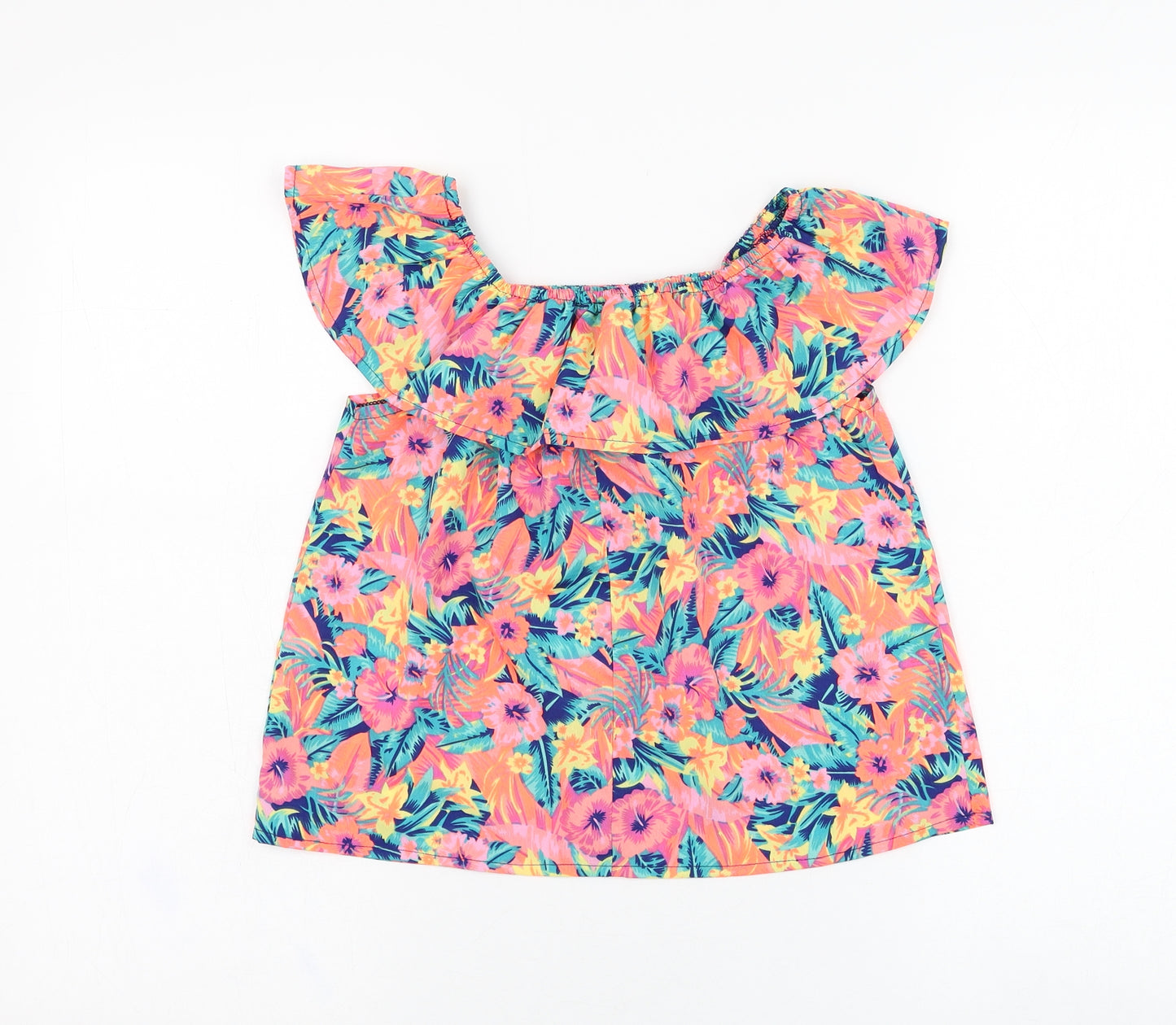 Primark Girls Pink Floral Polyester Basic Blouse Size 10-11 Years Square Neck Pullover