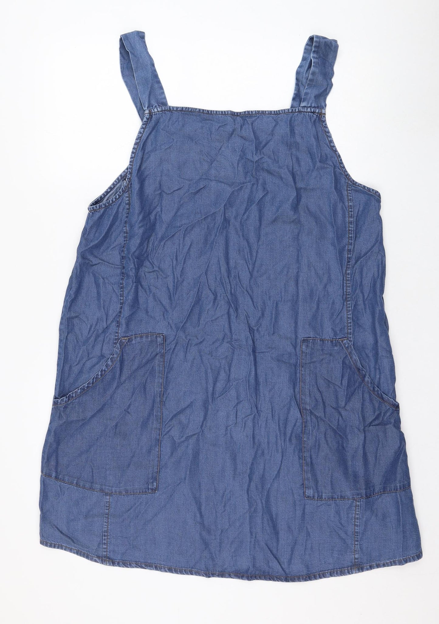 New Look Womens Blue  Lyocell Pinafore/Dungaree Dress  Size 16  Square Neck Pullover