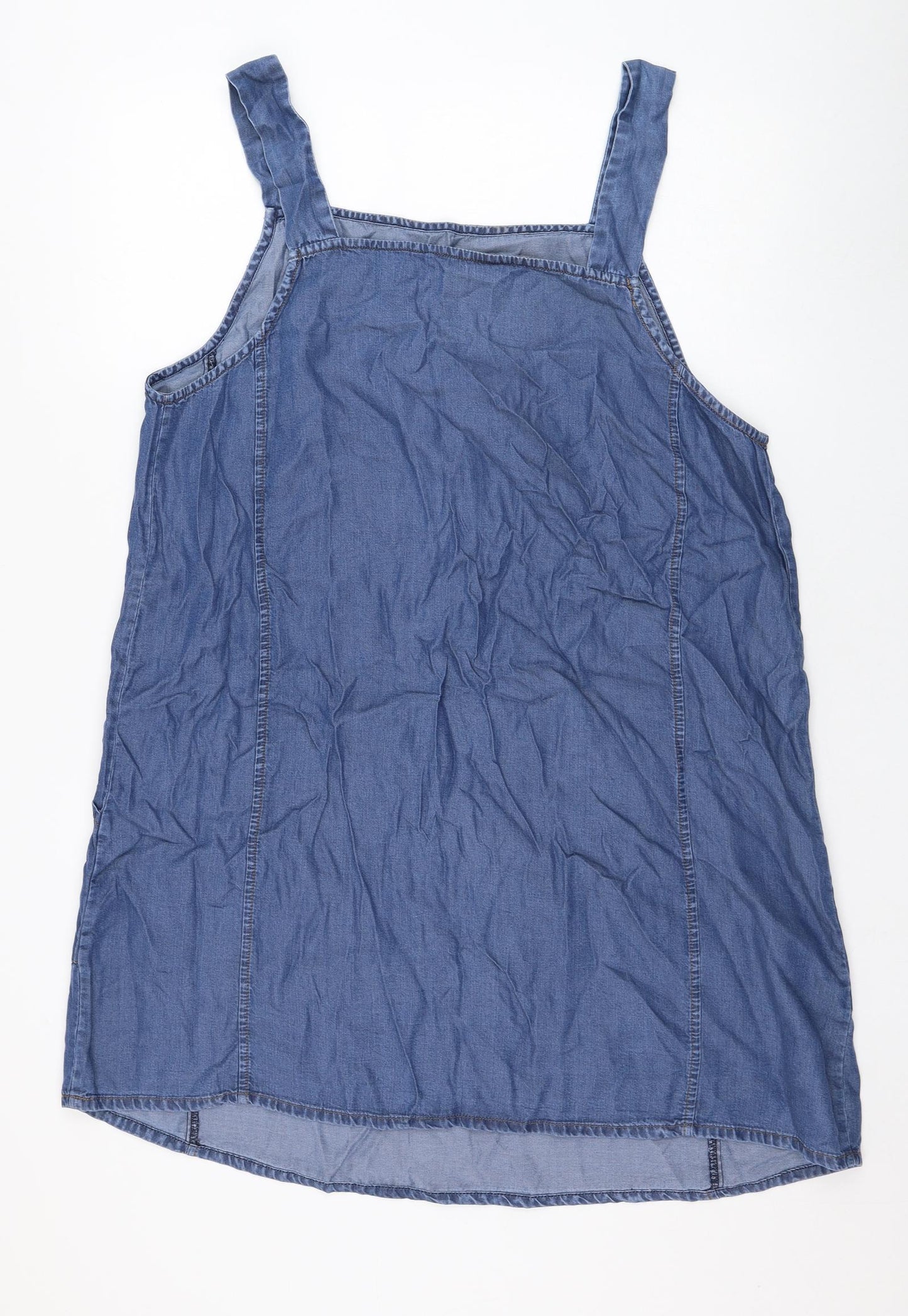 New Look Womens Blue  Lyocell Pinafore/Dungaree Dress  Size 16  Square Neck Pullover