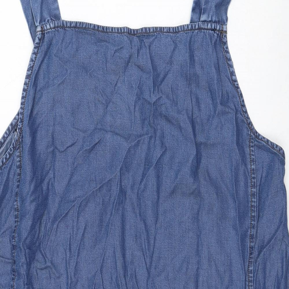 New Look Womens Blue  Lyocell Pinafore/Dungaree Dress  Size 16  Square Neck Pullover