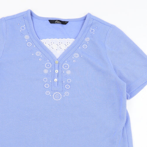 BM Womens Blue  Polyester Basic T-Shirt Size S V-Neck