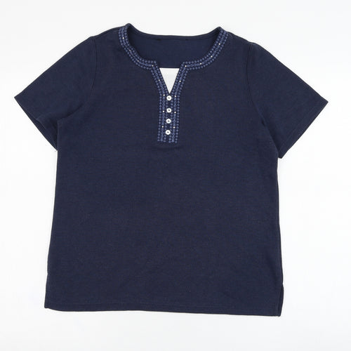 Preworn Womens Blue  Polyester Basic T-Shirt Size S V-Neck